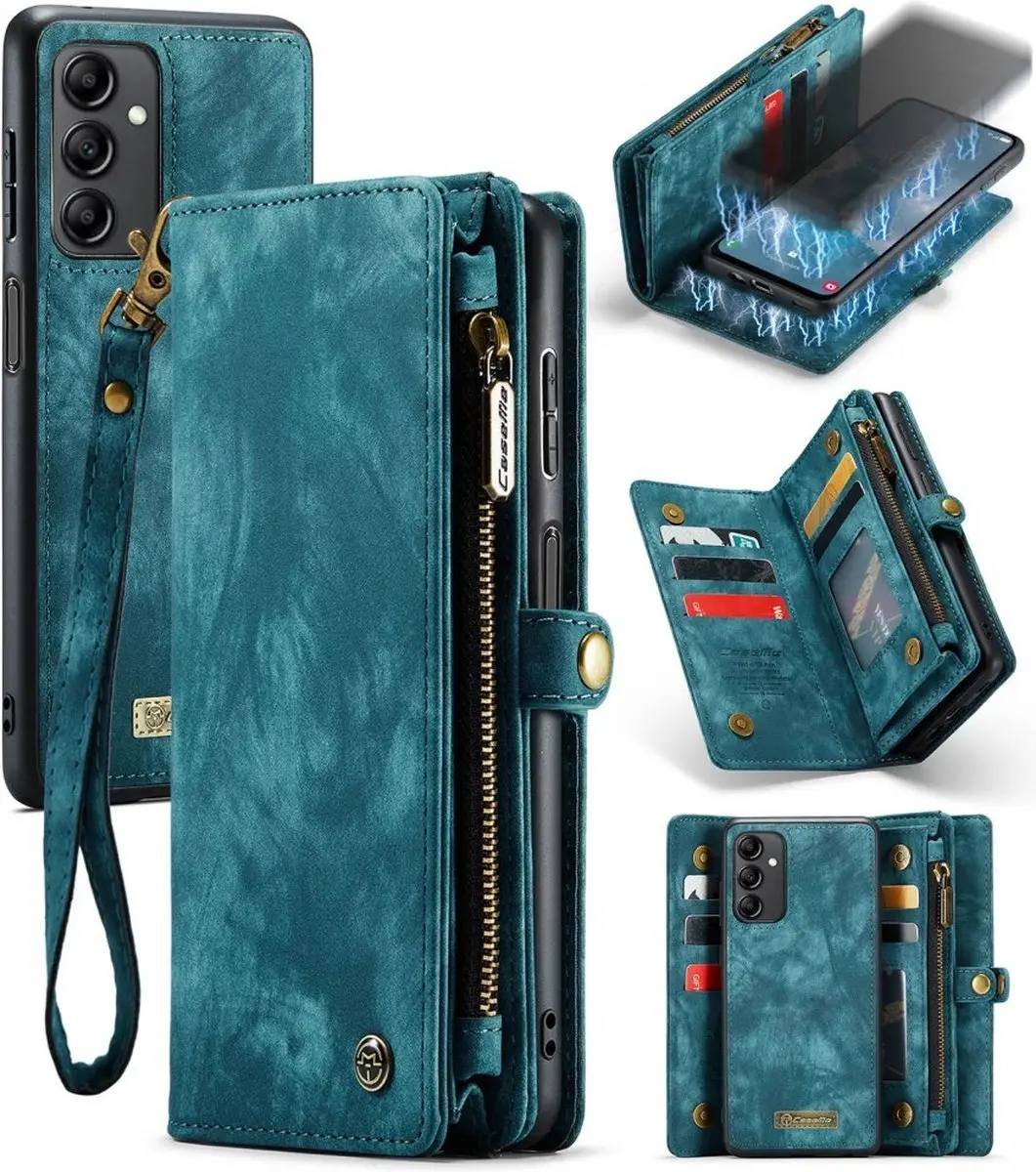 Caseme 008 Hoesje Samsung Galaxy A14 - Blauw - 8 Pasjes