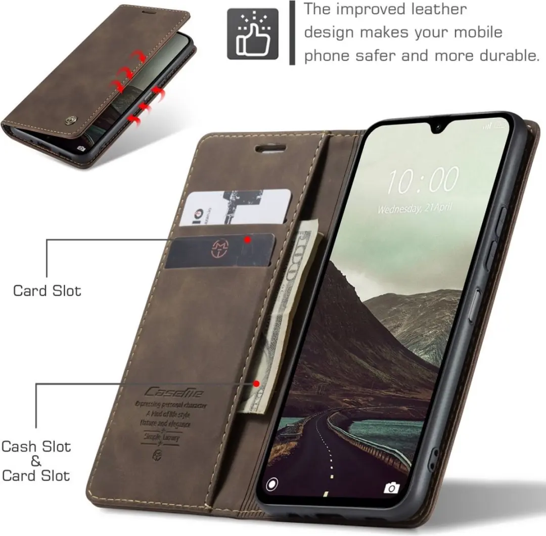 Caseme 013 Book Case Hoesje Xiaomi Redmi 14C - Donkerbruin