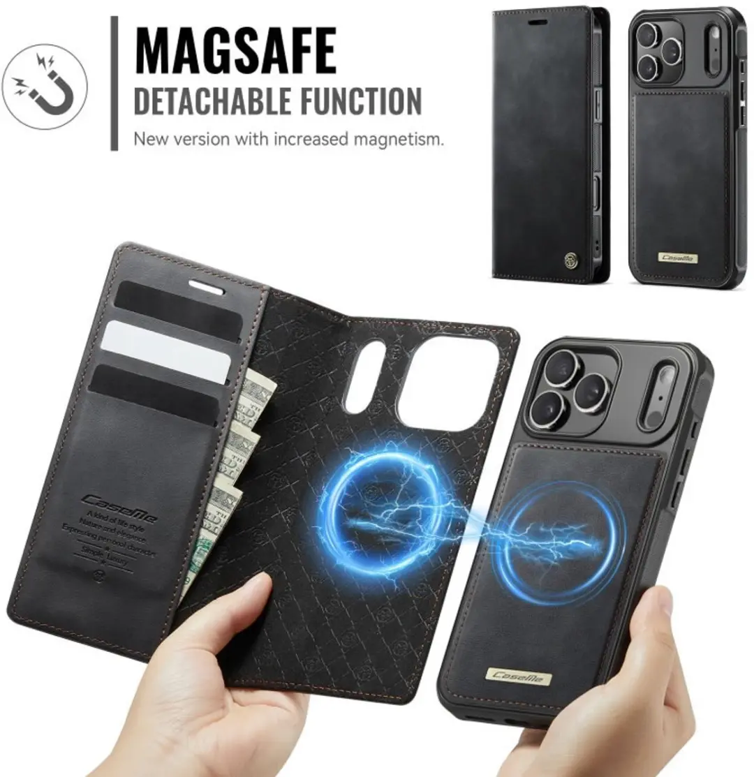 Caseme iPhone 17 Pro Portemonneehoes 2-in-1 - Zwart