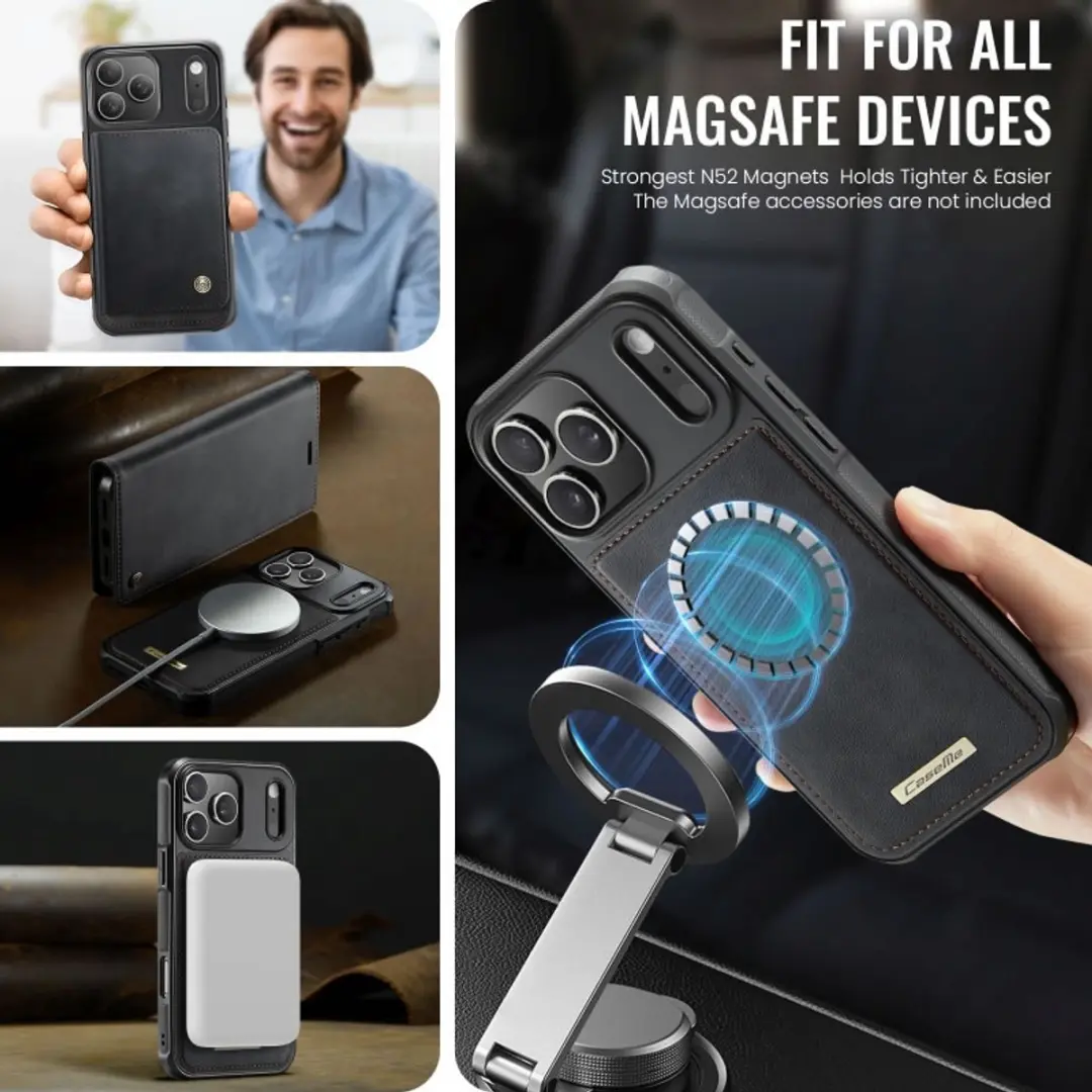 Caseme iPhone 17 Pro Portemonneehoes 2-in-1 - Zwart