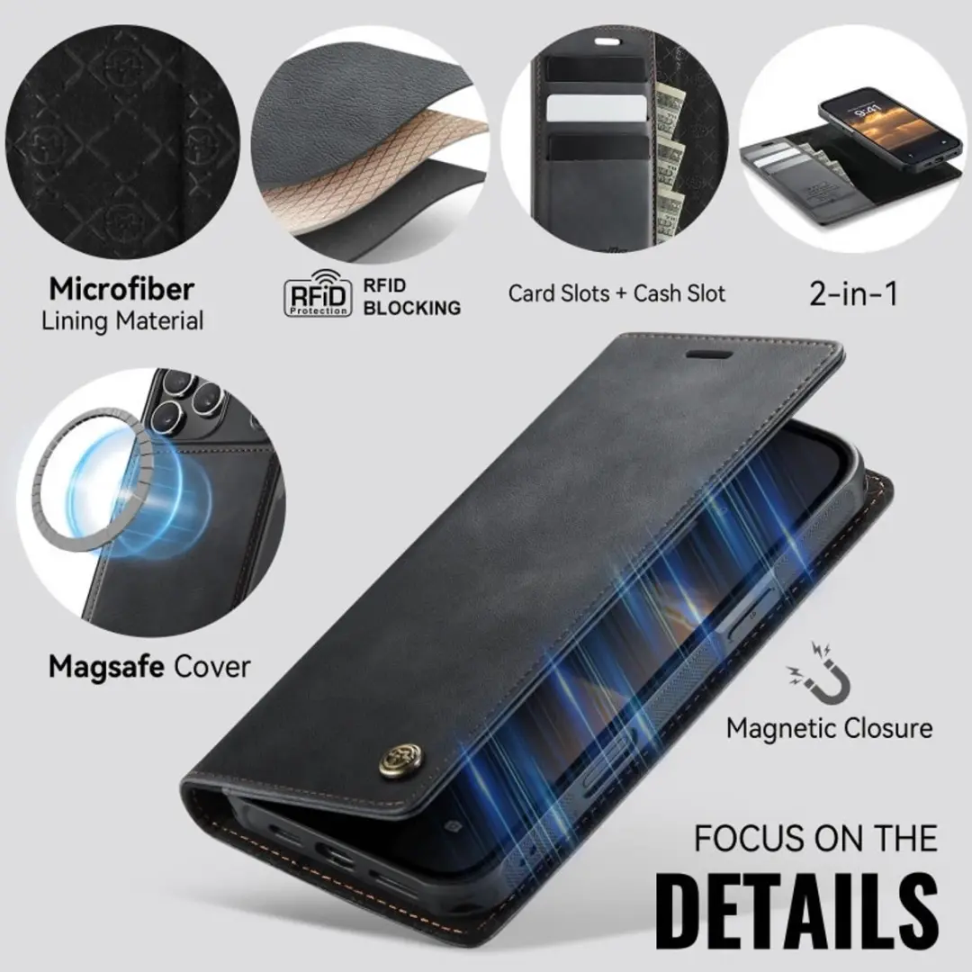 Caseme iPhone 17 Pro Portemonneehoes 2-in-1 - Zwart - afbeelding 6 van 6