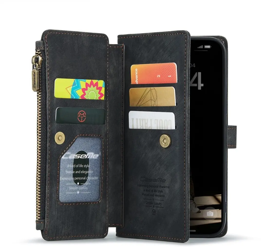 CaseMe C30 Book Case iPhone 16 Hoesje - 7 Pasjes - Zwart
