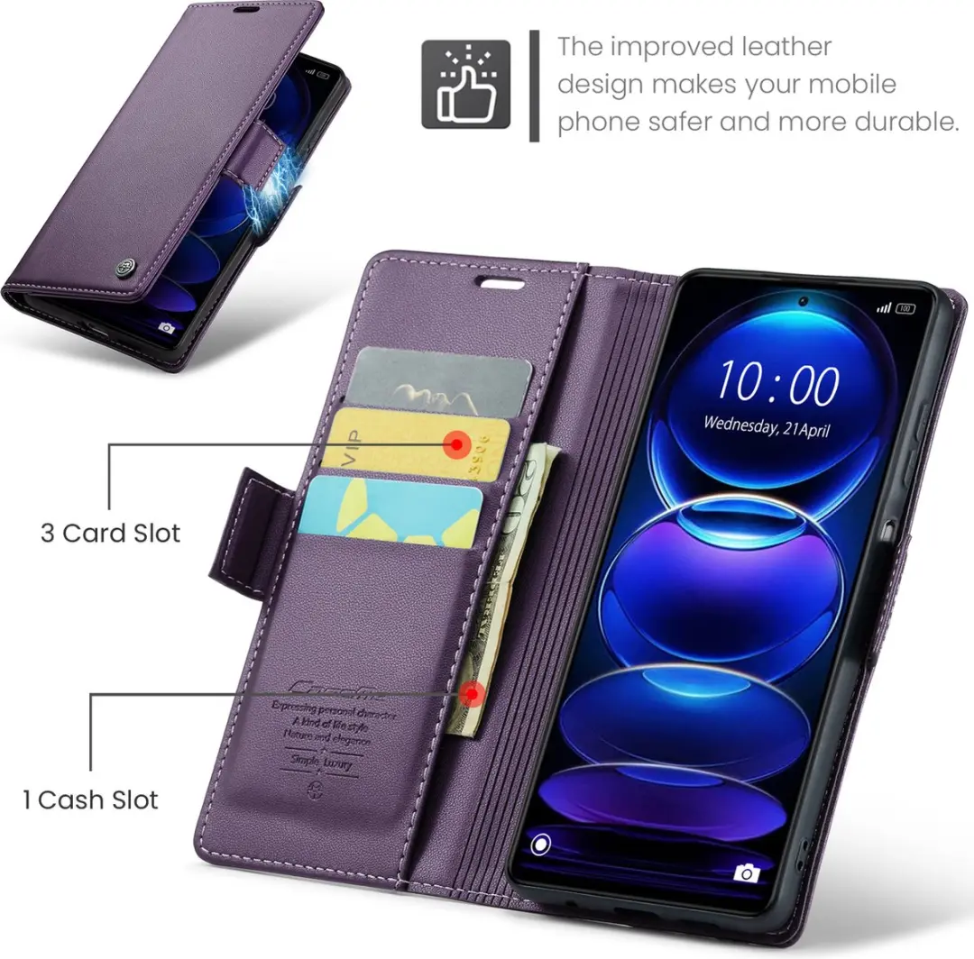 Caseme Wallet Case voor Xiaomi Redmi Note 12 Pro+ - Paars - afbeelding 6 van 6
