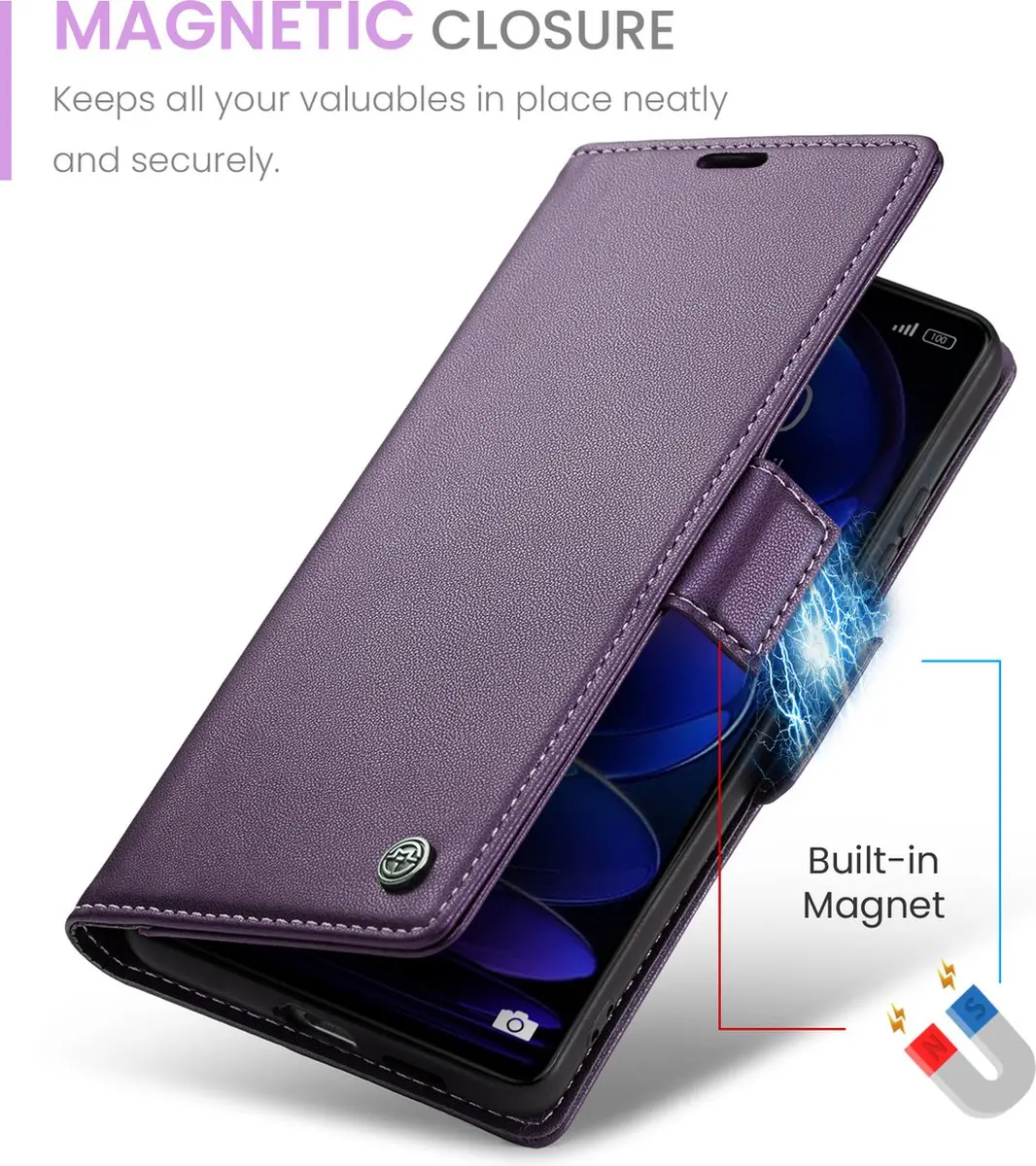 Caseme Wallet Case voor Xiaomi Redmi Note 12 Pro+ - Paars