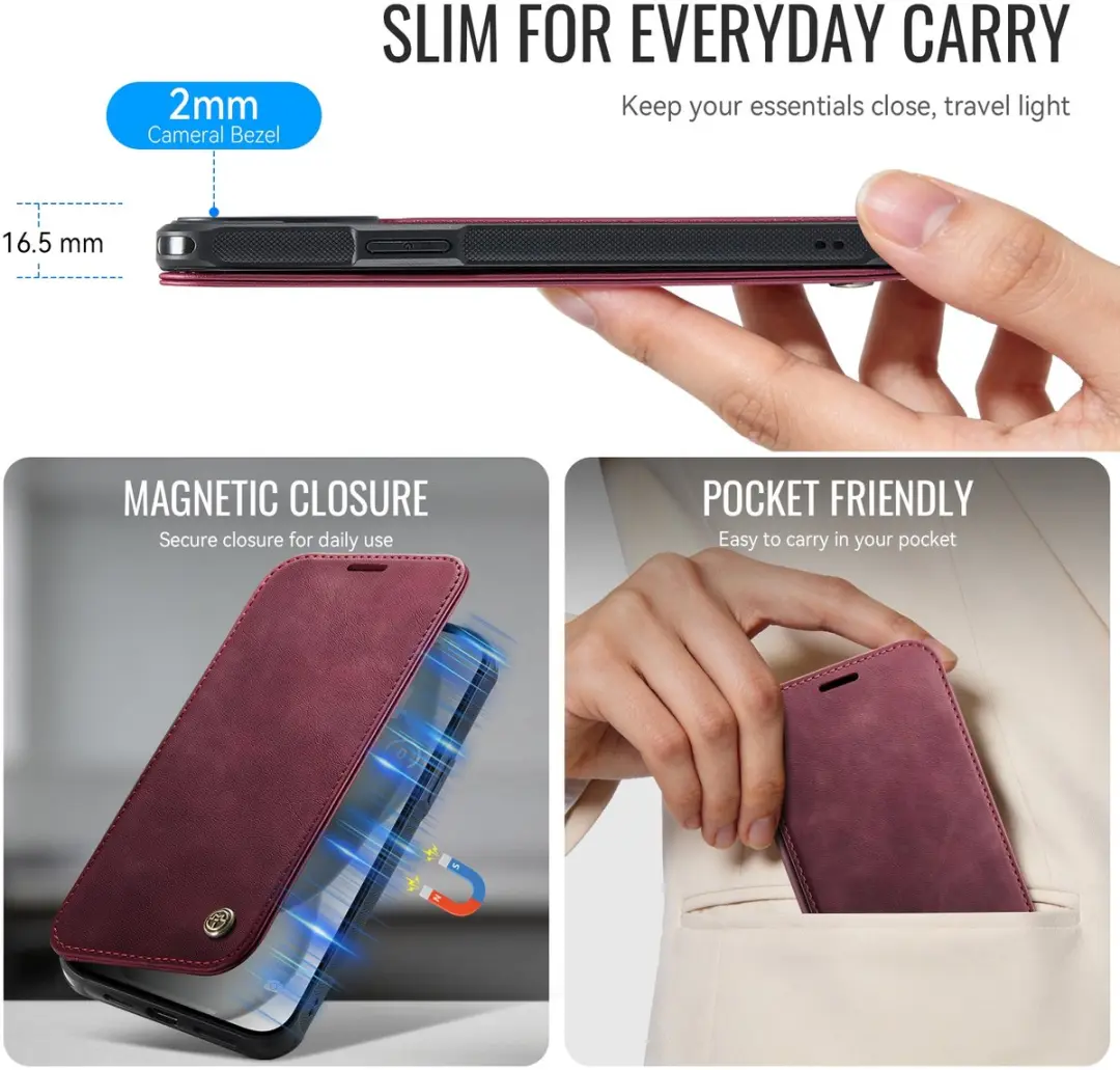 CaseMe iPhone 14 Hoesje MagSafe 053 Slim Book - Rood - 3 Pasjes