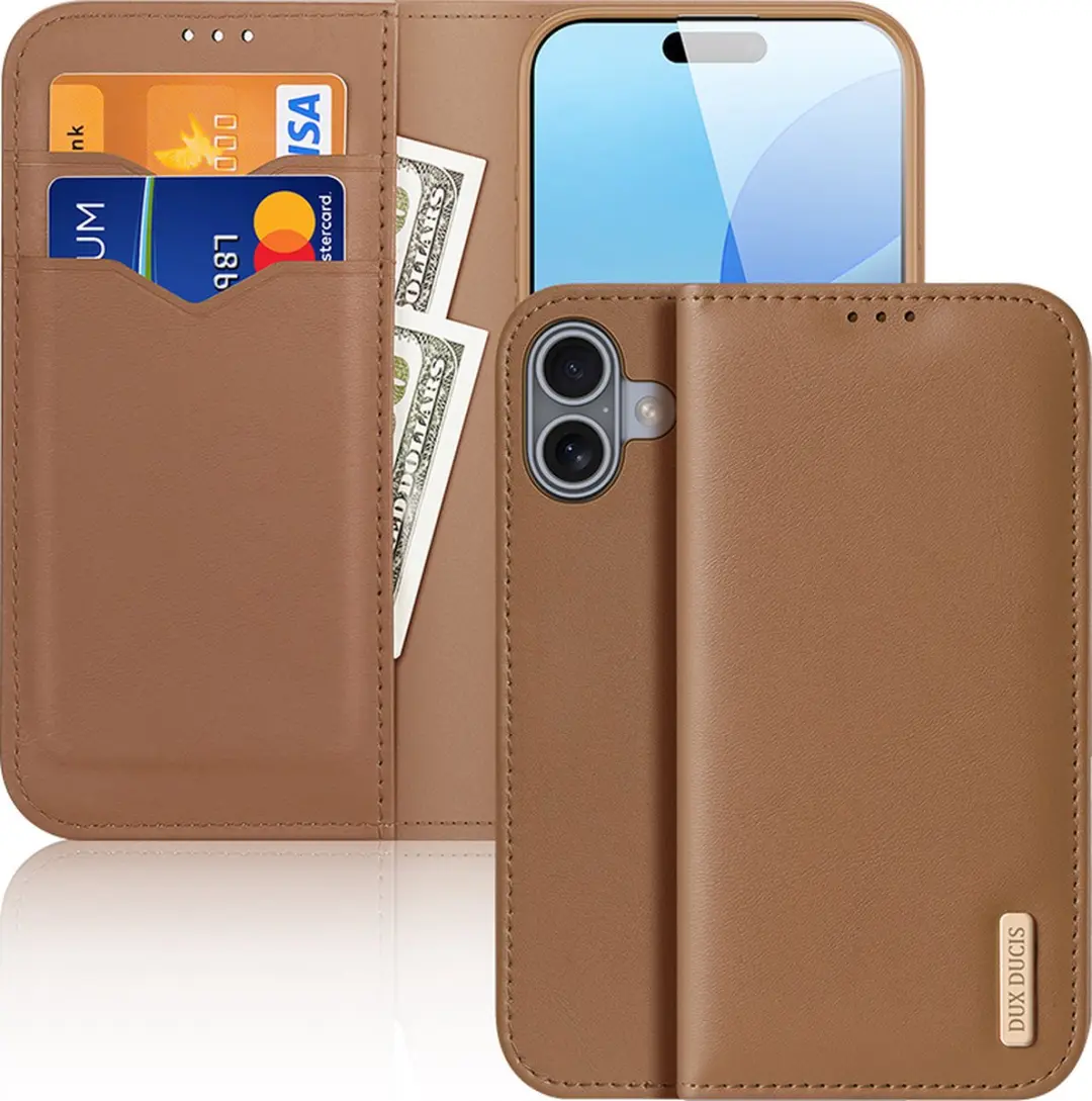 Dux Ducis Hivo Series iPhone 16 Hoesje - 3 Pasjes - Bruin