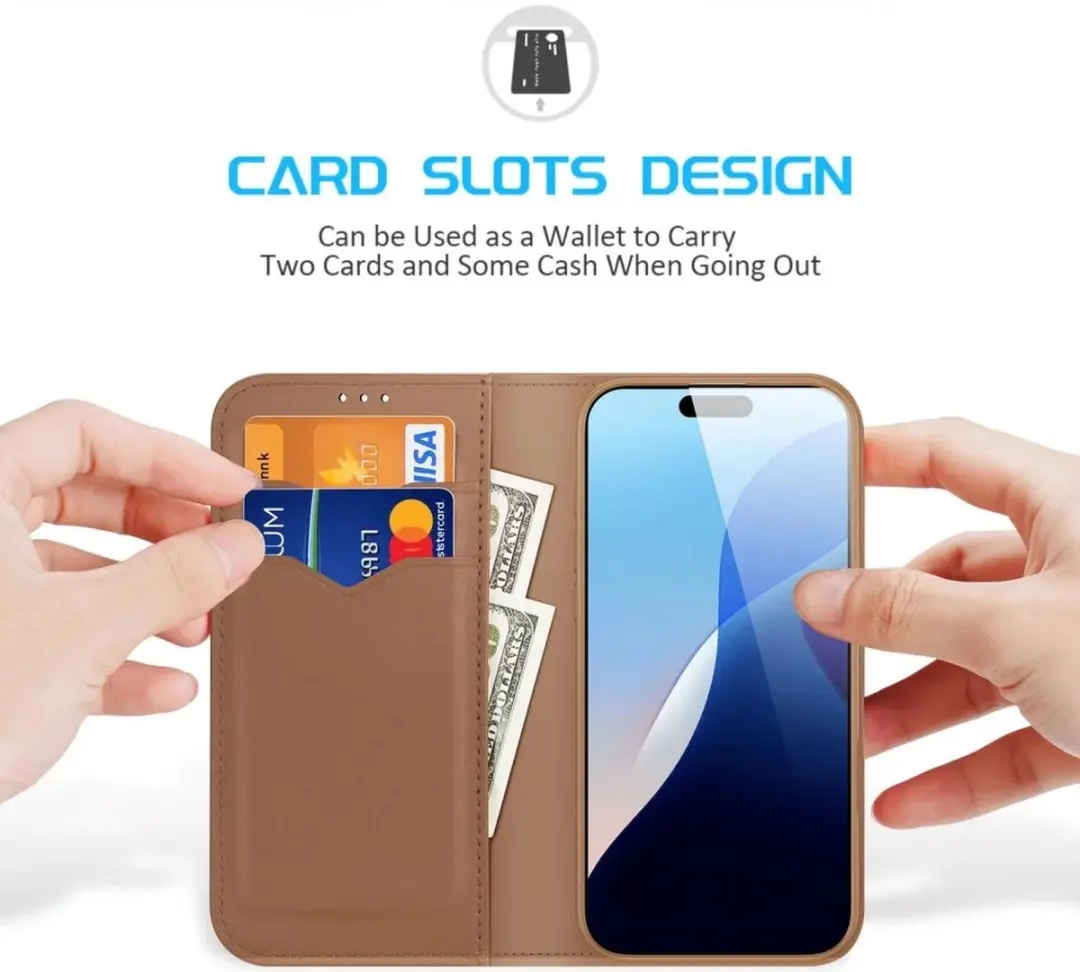 Dux Ducis Hivo Series iPhone 16 Hoesje - 3 Pasjes - Bruin