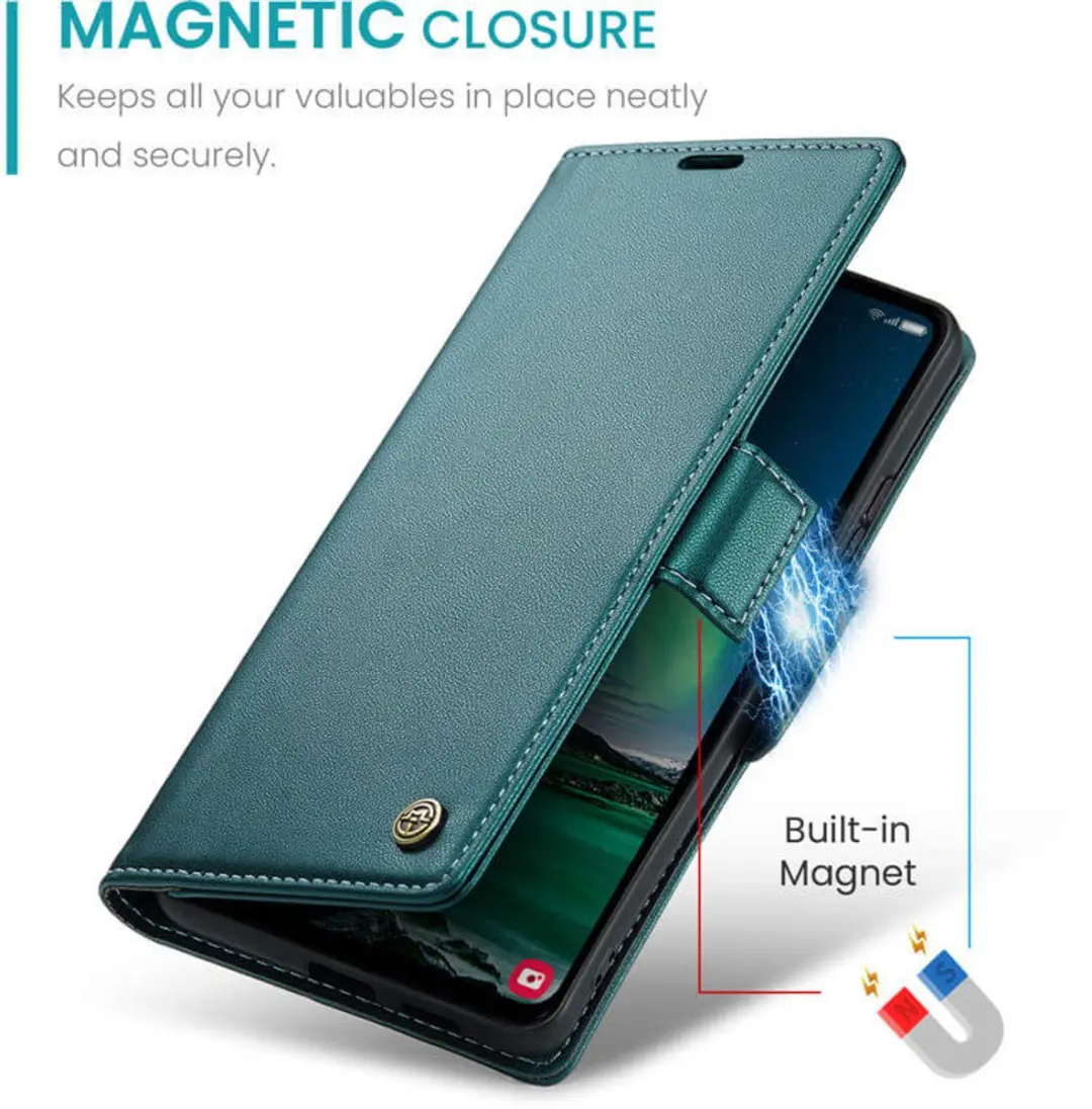 Caseme Wallet Case Groen voor Samsung Galaxy S24 FE - RFID & Magneetsluiting