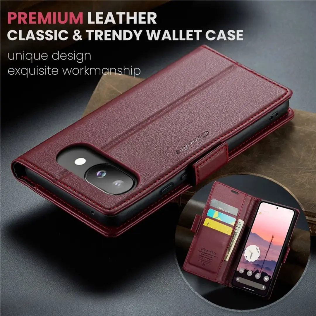 Caseme Litchi Texture Book Wallet Hoesje - Google Pixel 9a - Rood