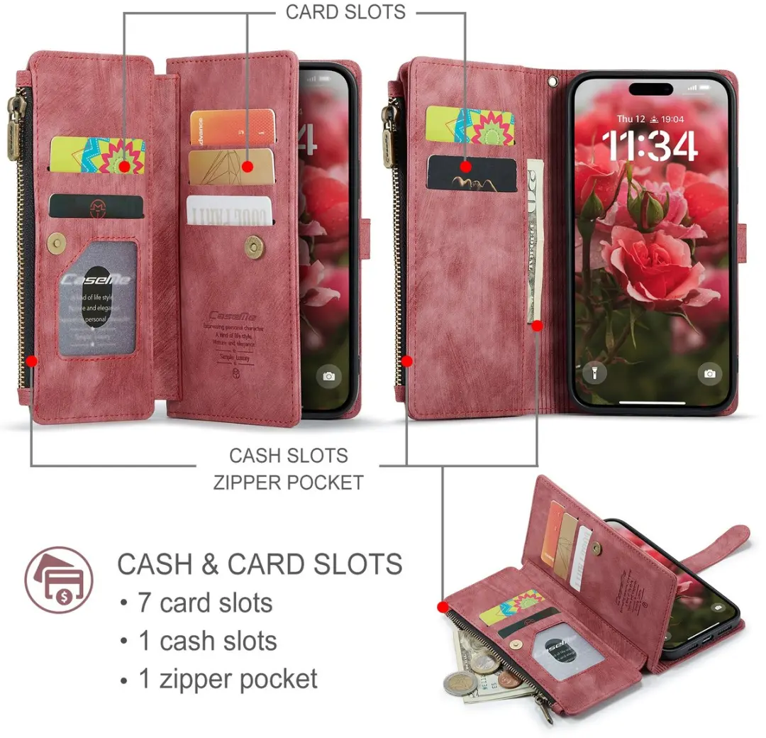 CaseMe C30 iPhone 17 Hoesje met Portemonnee - 10 Pasjes - Rood