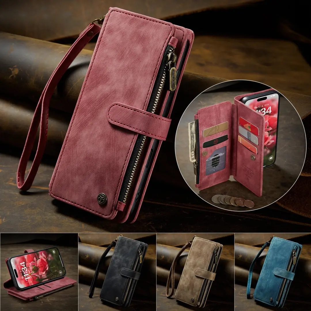 CaseMe C30 iPhone 17 Hoesje met Portemonnee - 10 Pasjes - Rood