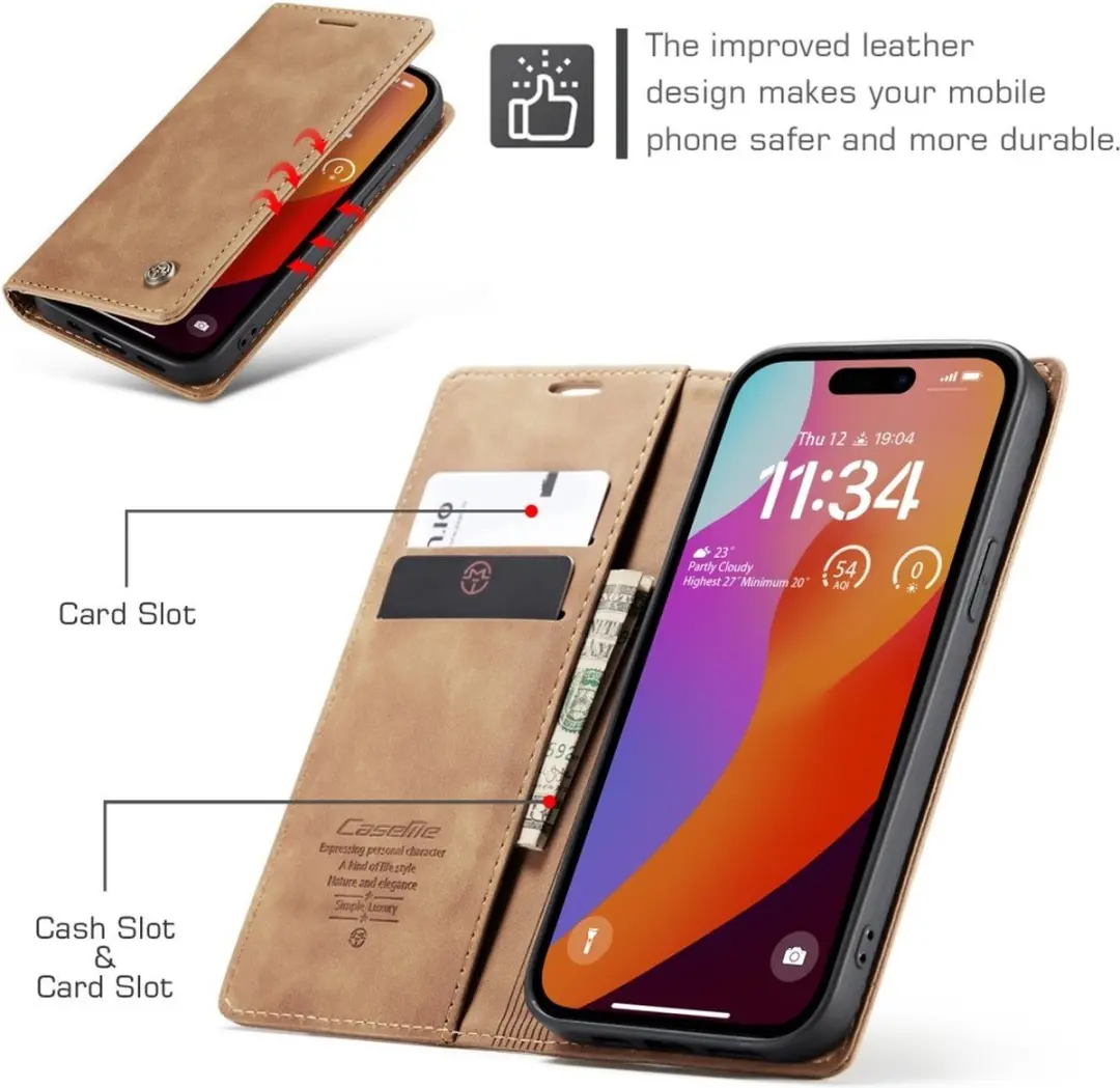 Caseme 013 Book Case iPhone 16 Pro Max Hoesje - Bruin