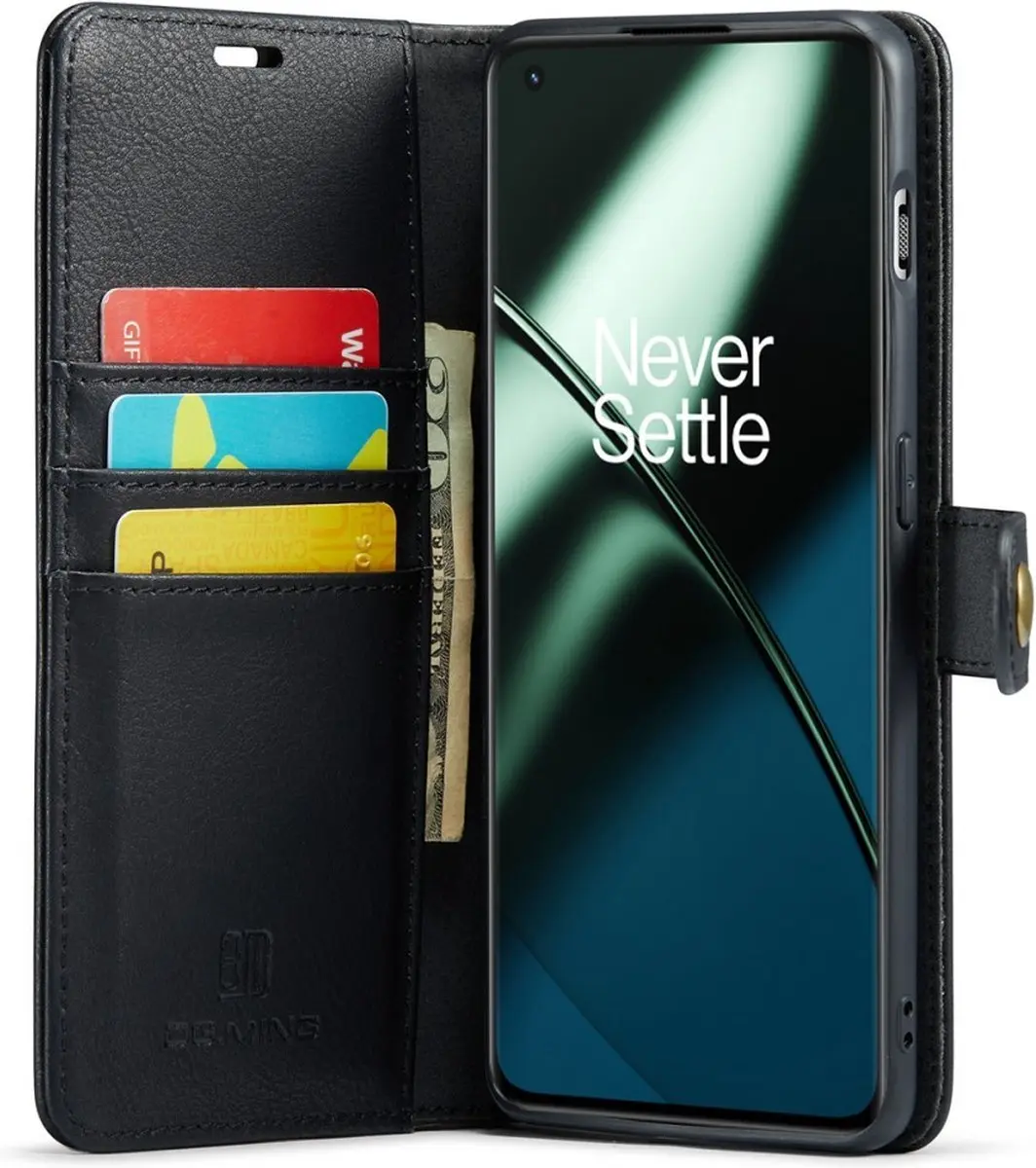 DG.MING Hoesje OnePlus 11 - 2-in-1 Book Case - 3 Pasjes - Zwart