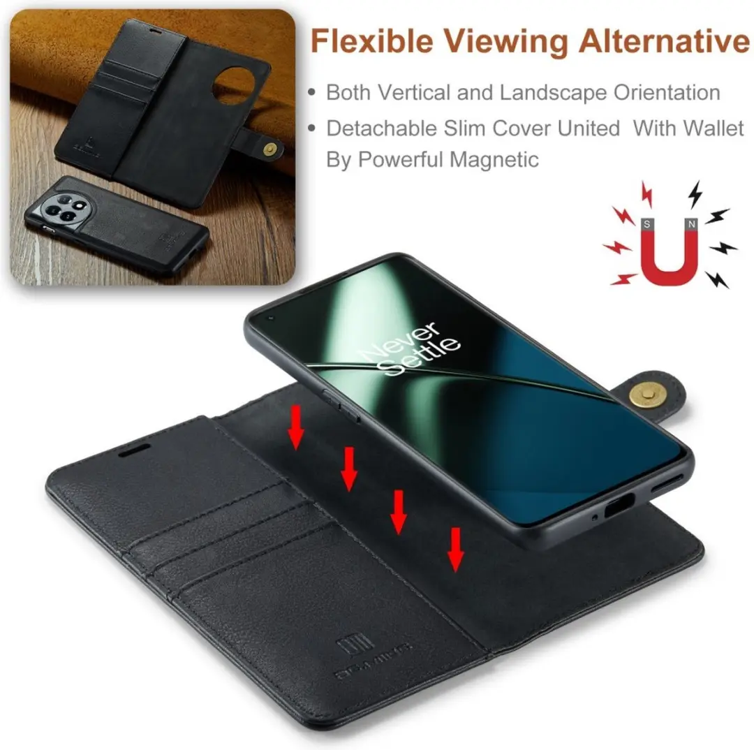 DG.MING Hoesje OnePlus 11 - 2-in-1 Book Case - 3 Pasjes - Zwart