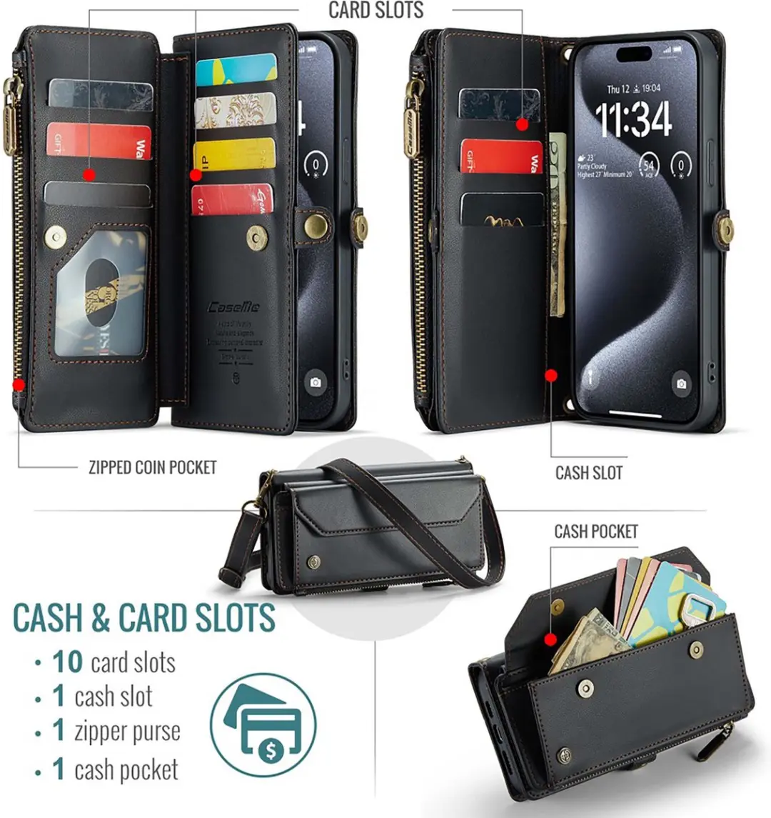Caseme Hoesje iPhone 16 Pro Portemonnee - 10 Pasjes - Zwart CSM-8551474