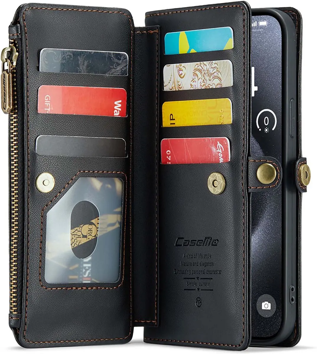 Caseme Hoesje iPhone 16 Pro Portemonnee - 10 Pasjes - Zwart CSM-8551474