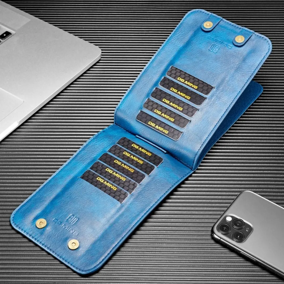 DG.MING Universele Smartphonehoes Blauw - 6,5-7 inch - 13 Pasjes