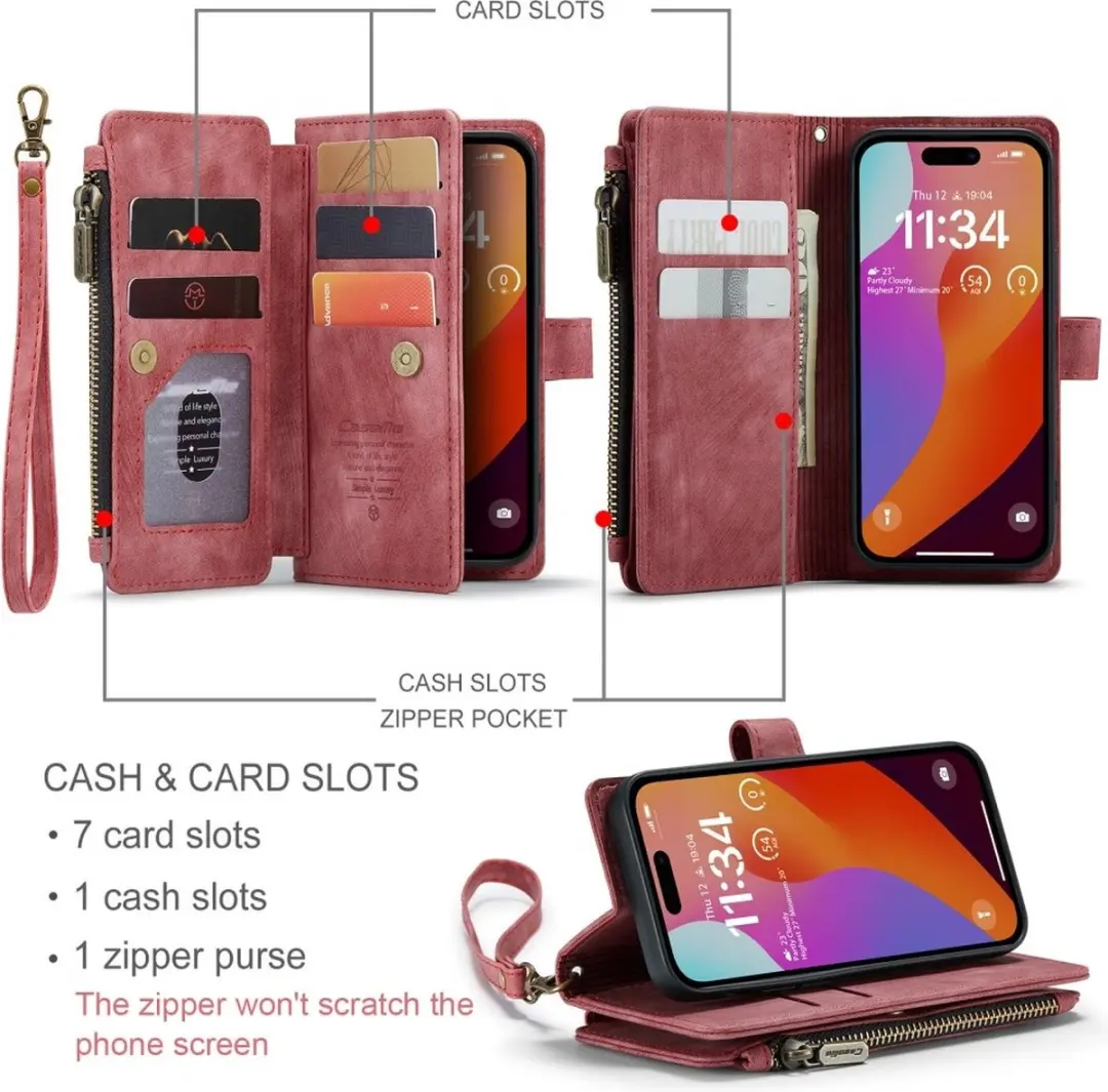 CaseMe C30 Book Case iPhone 16 Pro - Portemonnee - Rood