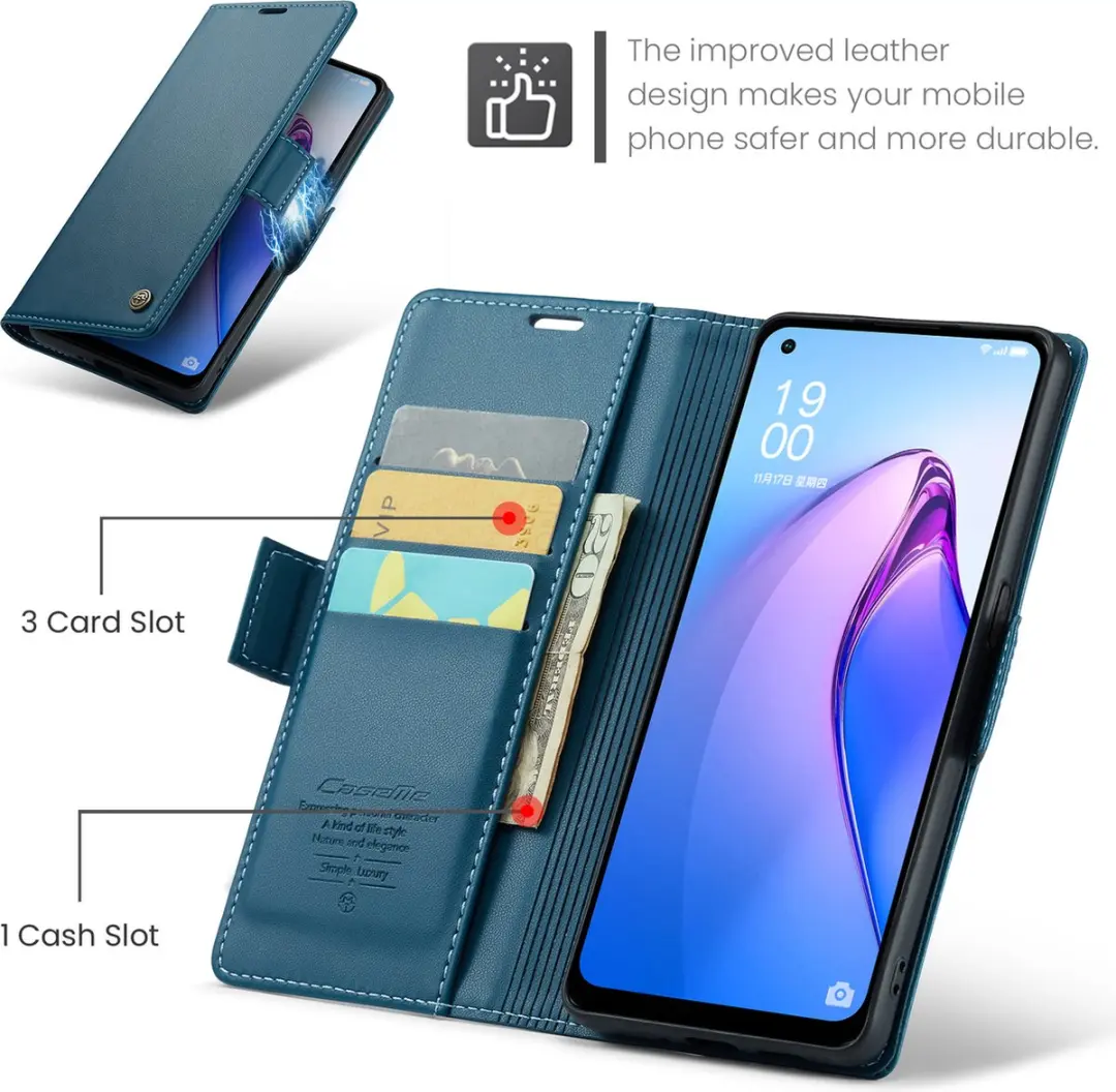 Caseme Wallet Case voor OPPO Reno8 5G - Blauw