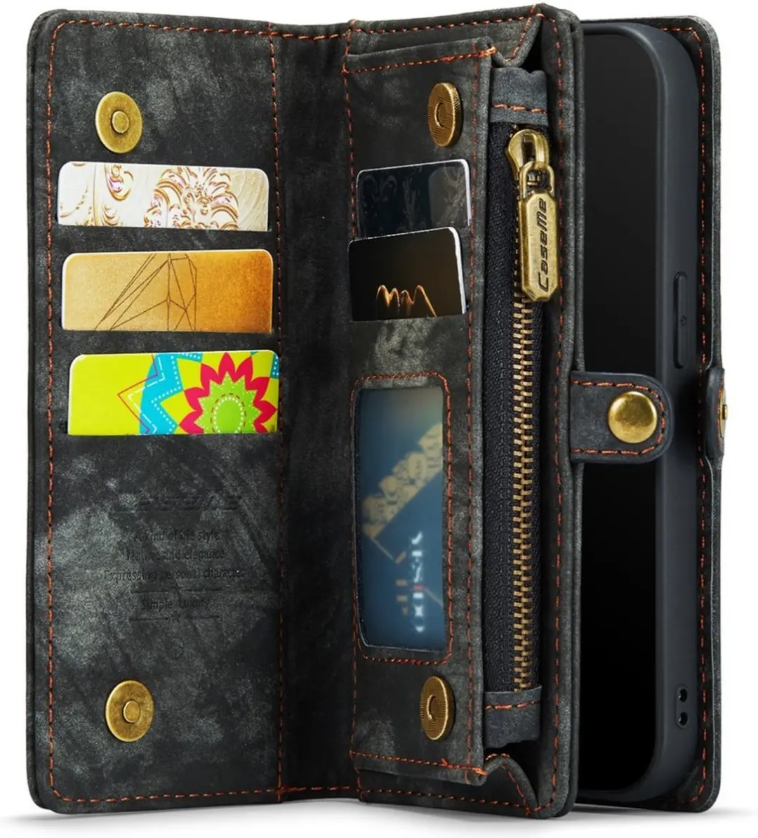 CaseMe 008 iPhone Hoesje - 2-in-1 Book Case & Portemonnee - Zwart