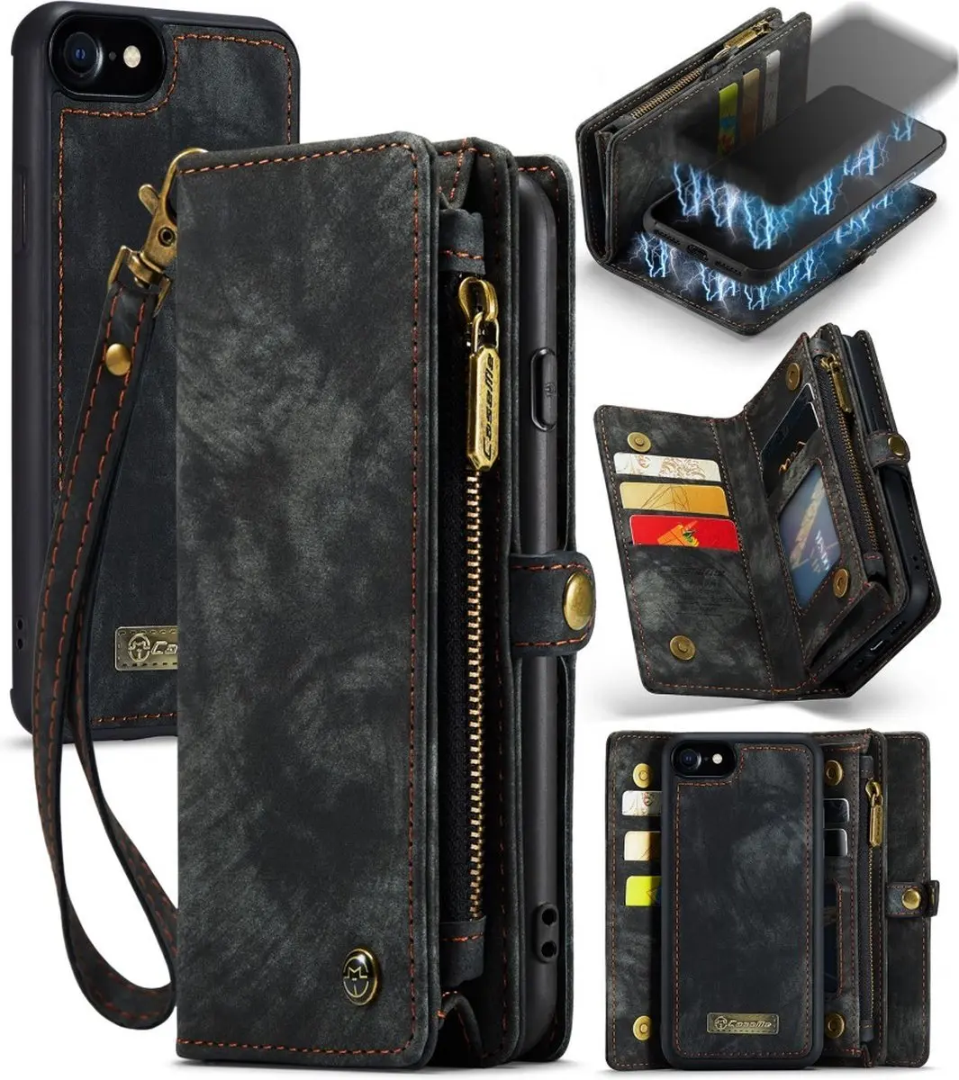 CaseMe 008 iPhone Hoesje - 2-in-1 Book Case & Portemonnee - Zwart
