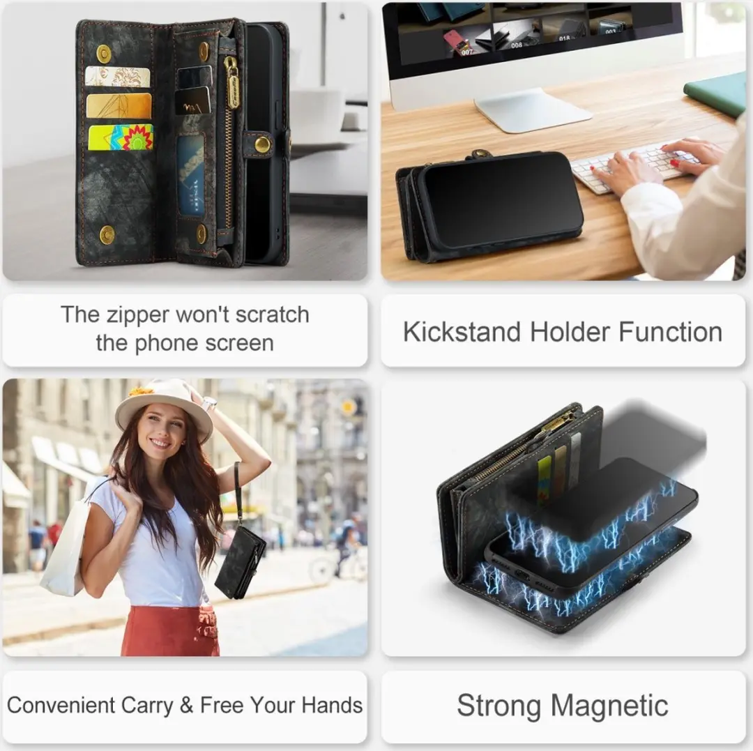 CaseMe 008 iPhone Hoesje - 2-in-1 Book Case & Portemonnee - Zwart