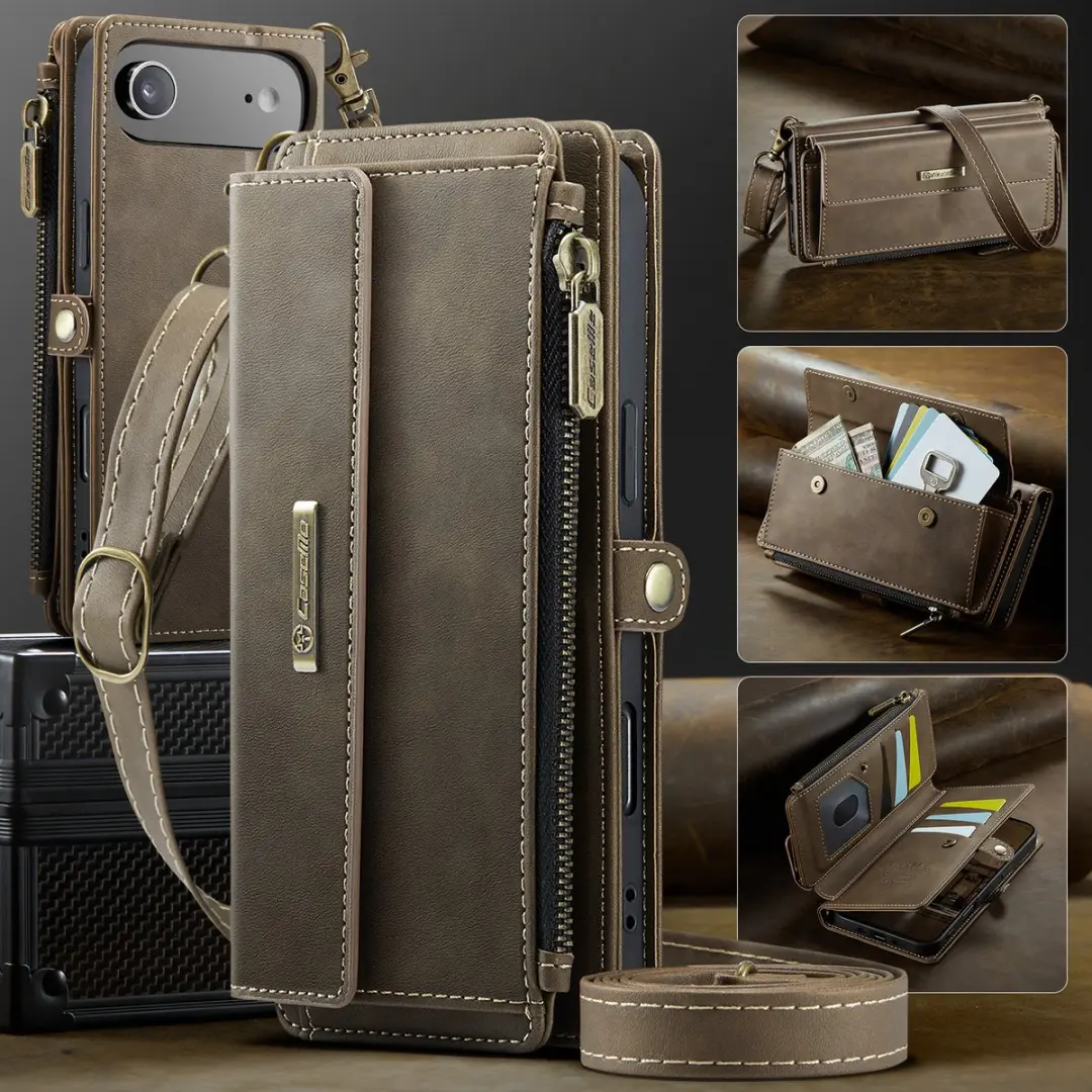 Caseme iPhone 17 Air Hoesje Portemonnee - 9 Pasjes - Bruin