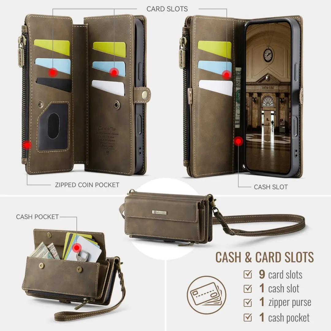 Caseme iPhone 17 Air Hoesje Portemonnee - 9 Pasjes - Bruin - afbeelding 6 van 6