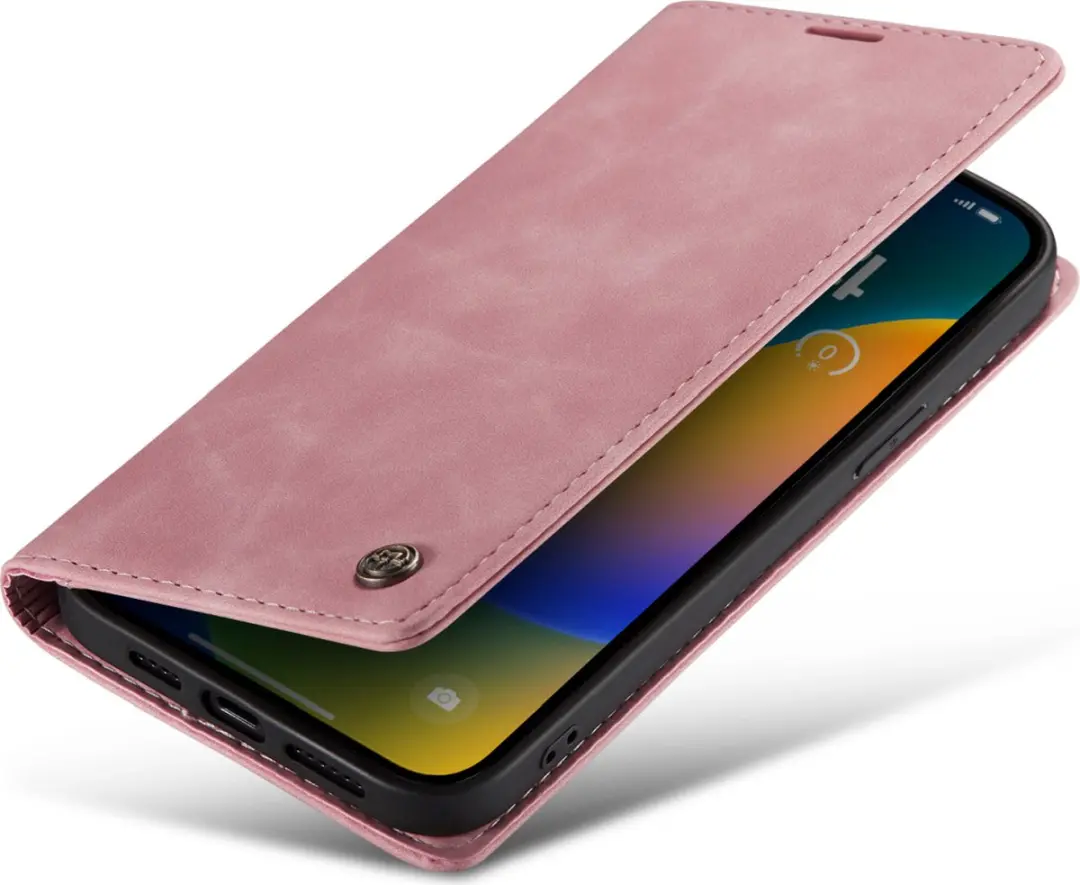 Caseme Retro Bookcase iPhone 14 Pro Max Hoesje - Roze - 2 Pasjes