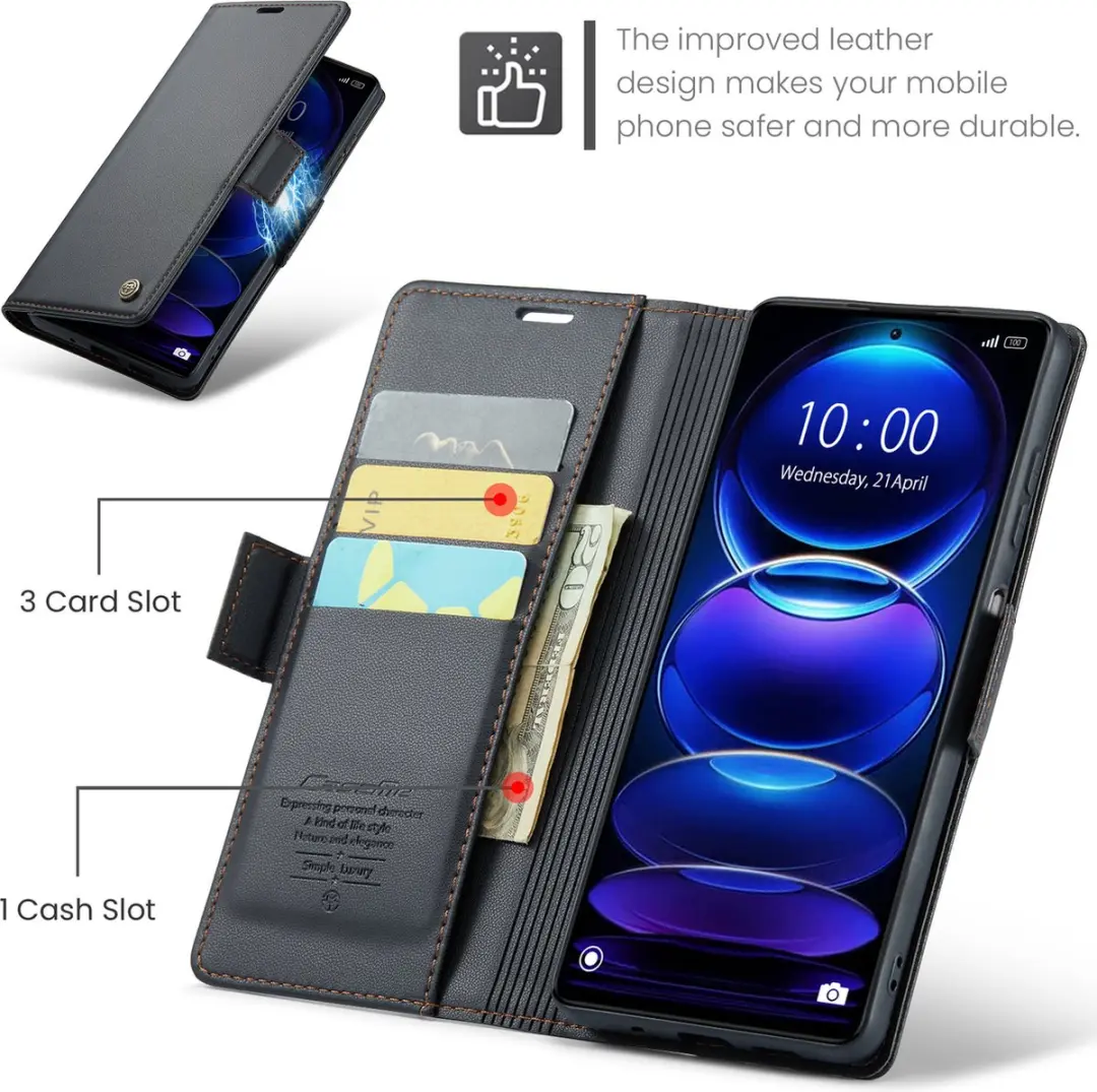 Caseme Wallet Case RFID Magneetsluiting Redmi Note 12 Pro 5G - Zwart - afbeelding 6 van 6