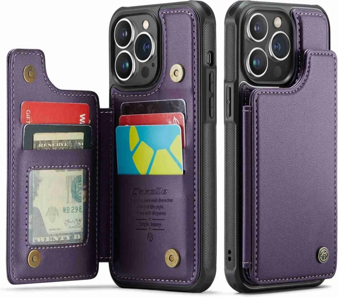 Caseme Portemonnee Backcover iPhone 16 Pro - Anti-RFID - 4 Pasjes - Paars