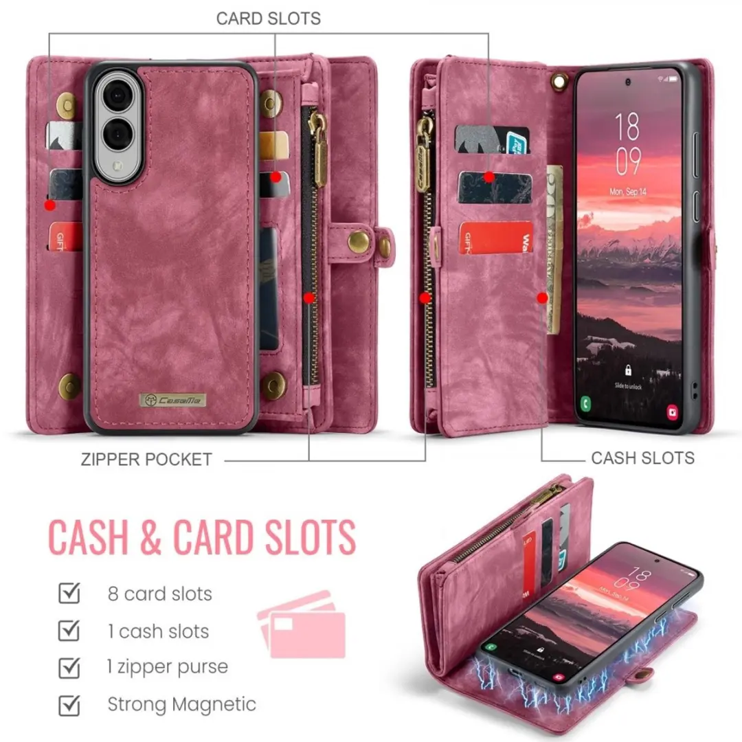 Caseme Samsung Galaxy S25 Edge Hoes - Vintage 2-in-1 Portemonnee Rood - afbeelding 6 van 6