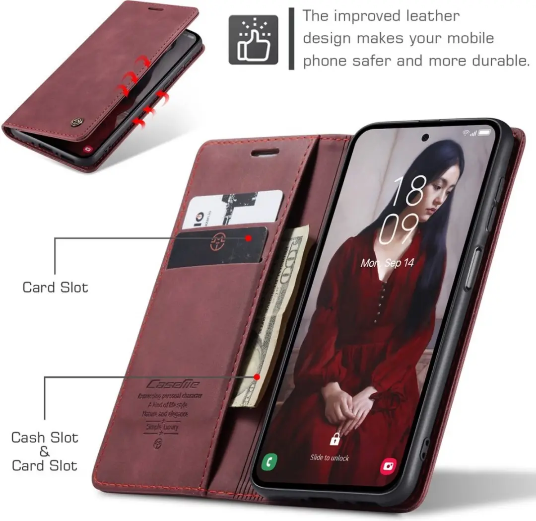 Caseme 013 Book Case Samsung Galaxy A35 - Bordeaux - afbeelding 6 van 6