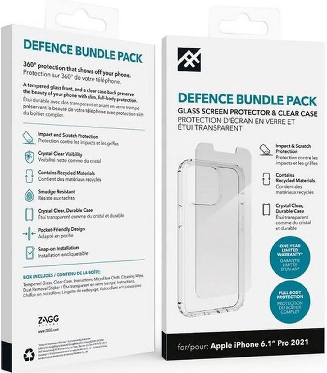 ZAGG Defence Bundle iPhone 13 Pro - Back Cover + Schermbeschermer