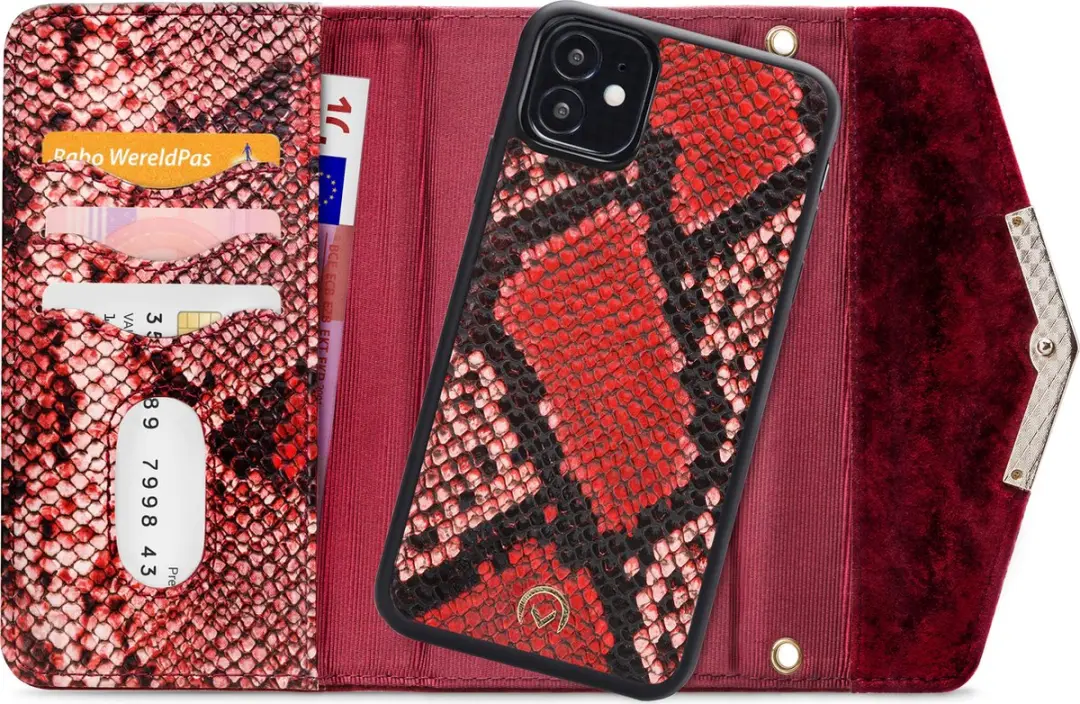 Mobilize iPhone 12 Mini Clutch Case - Slangenprint Rood - 4 Pasjes