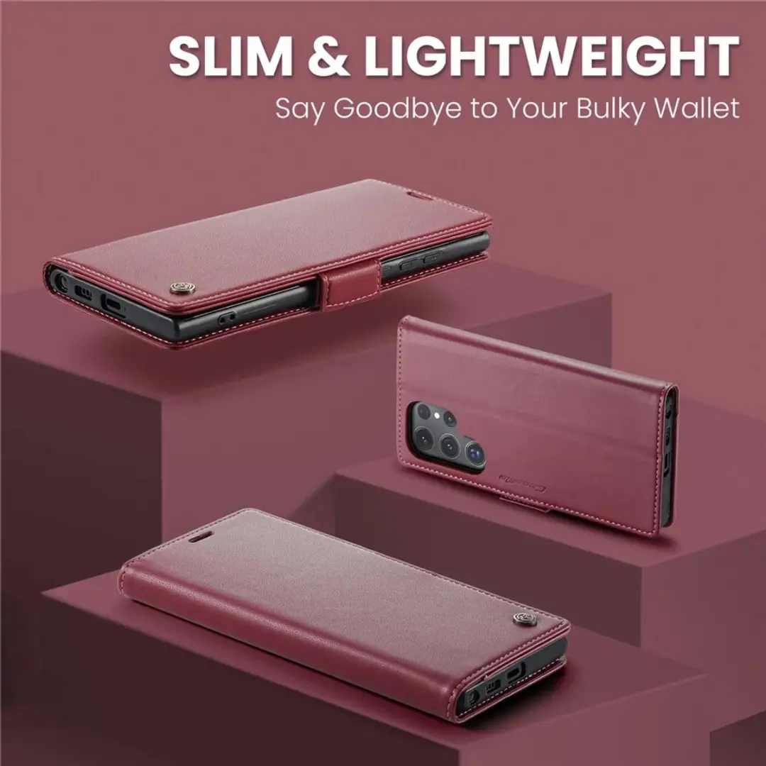 Caseme Litchi Texture Book Wallet Hoesje Samsung Galaxy S25 Ultra - Rood