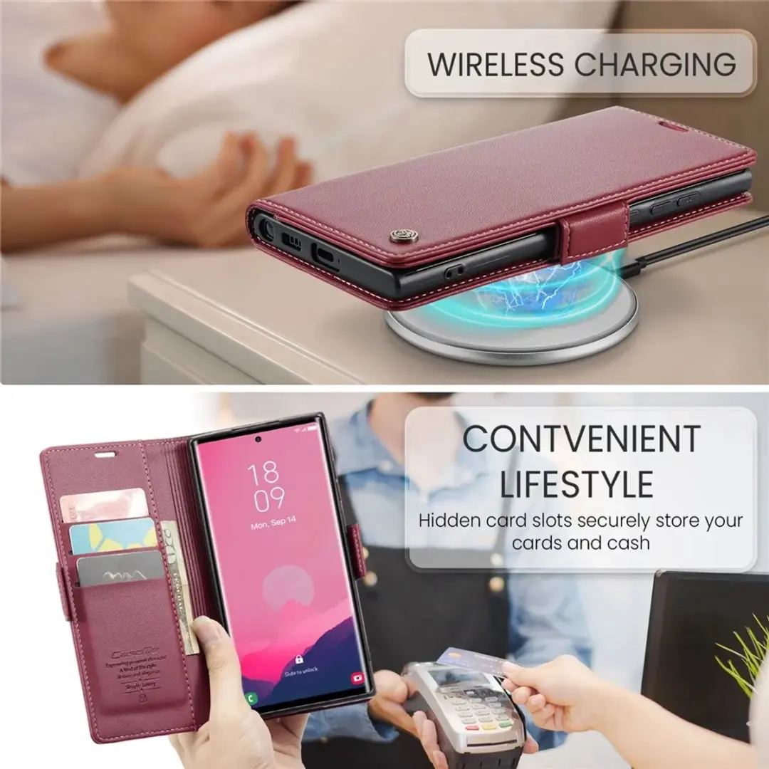 Caseme Litchi Texture Book Wallet Hoesje Samsung Galaxy S25 Ultra - Rood