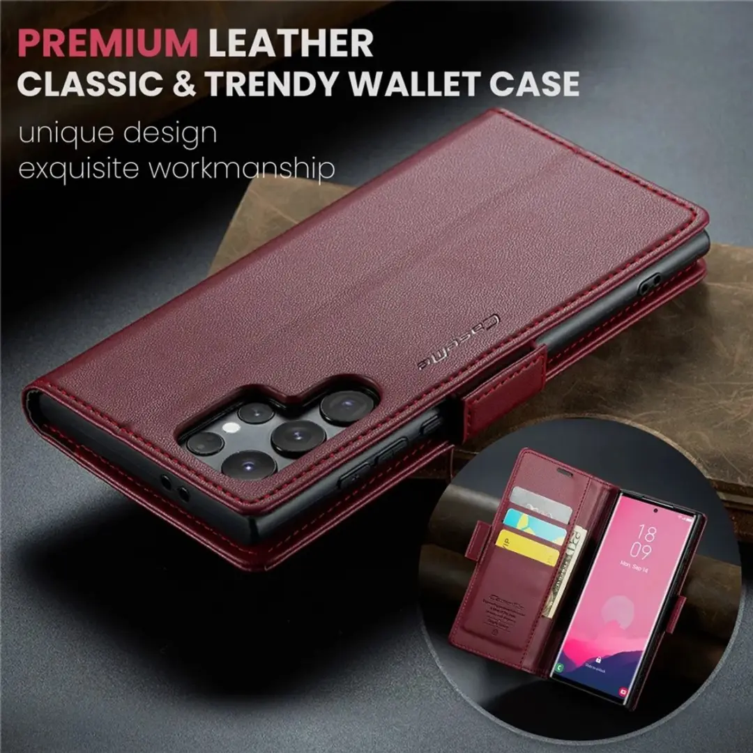 Caseme Litchi Texture Book Wallet Hoesje Samsung Galaxy S25 Ultra - Rood