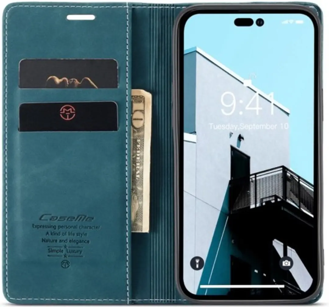 Caseme Bookcase Groen iPhone 14 Pro Hoesje - 2 Stuks