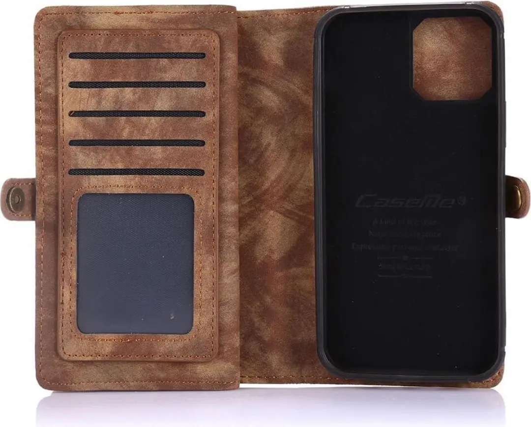 Caseme iPhone 12 Hoesje Vintage Bruin - 8 Pasjes