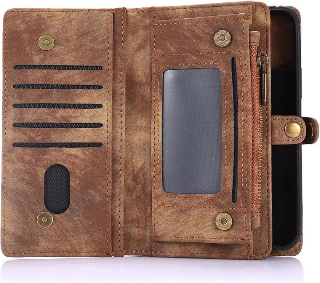 Caseme iPhone 12 Hoesje Vintage Bruin - 8 Pasjes