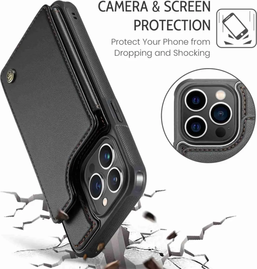 Caseme Portemonnee Backcover iPhone 16 Pro - Anti-RFID - 4 Pasjes - Zwart