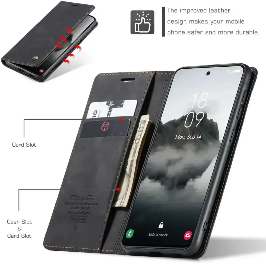 Caseme 013 Hoesje Samsung Galaxy S25 - Book Case met Standaard - 2 Pasjes - Zwart - afbeelding 6 van 6