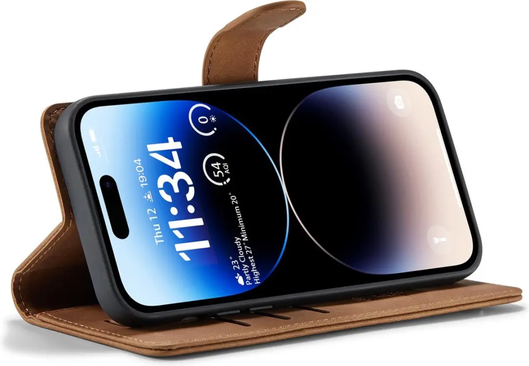 Caseme iPhone 15 Bookcase Hoesje - Effen Cognac - 4 Pasjes