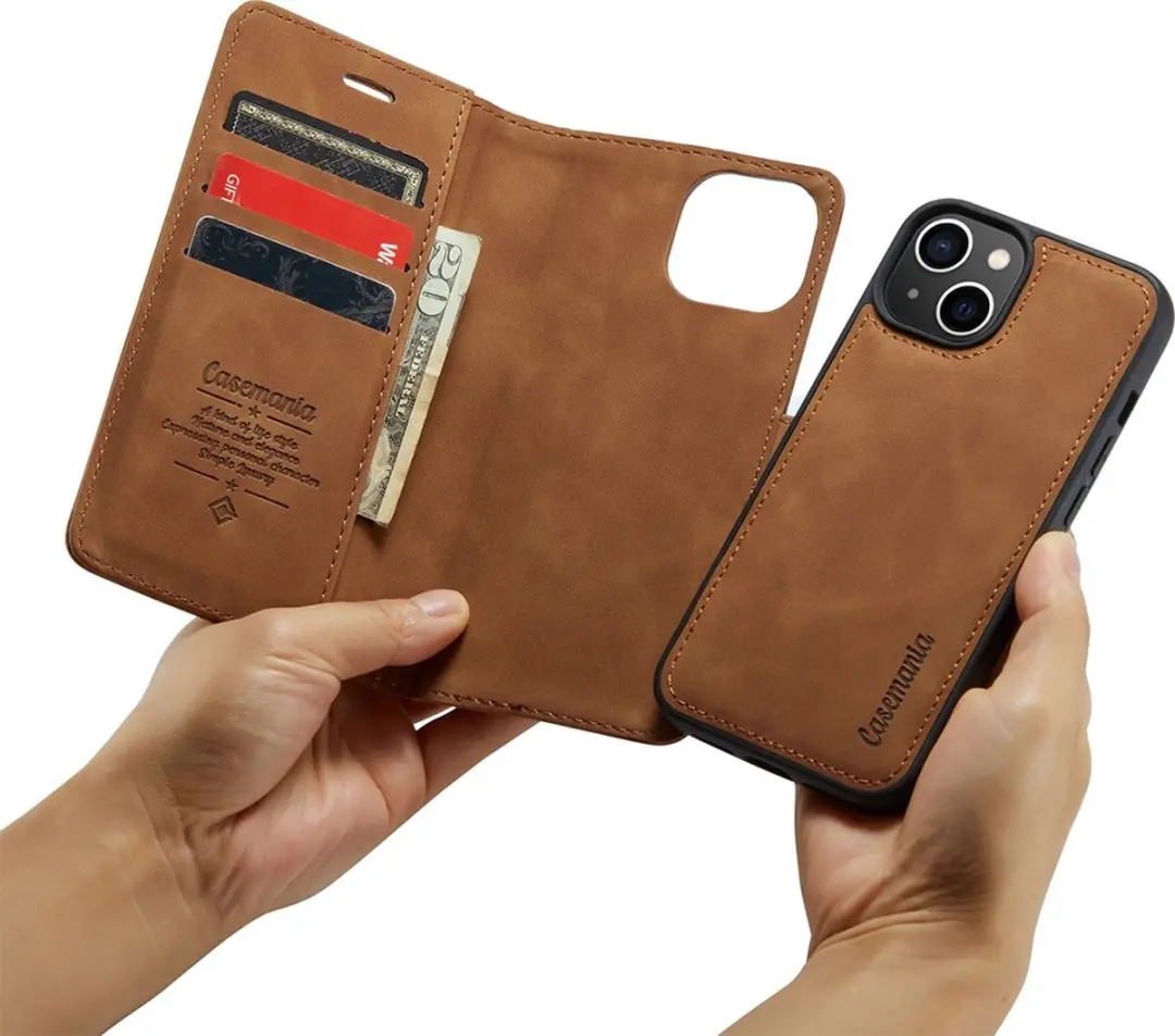 Caseme iPhone 15 Bookcase Hoesje - Effen Cognac - 4 Pasjes