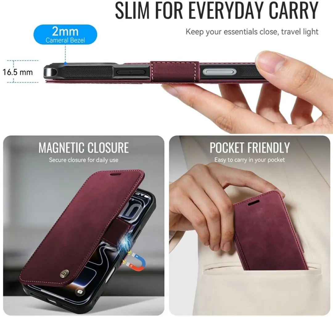 Caseme 053 Slim Book Case iPhone 17 Pro Max - MagSafe Rood - 3 Pasjes