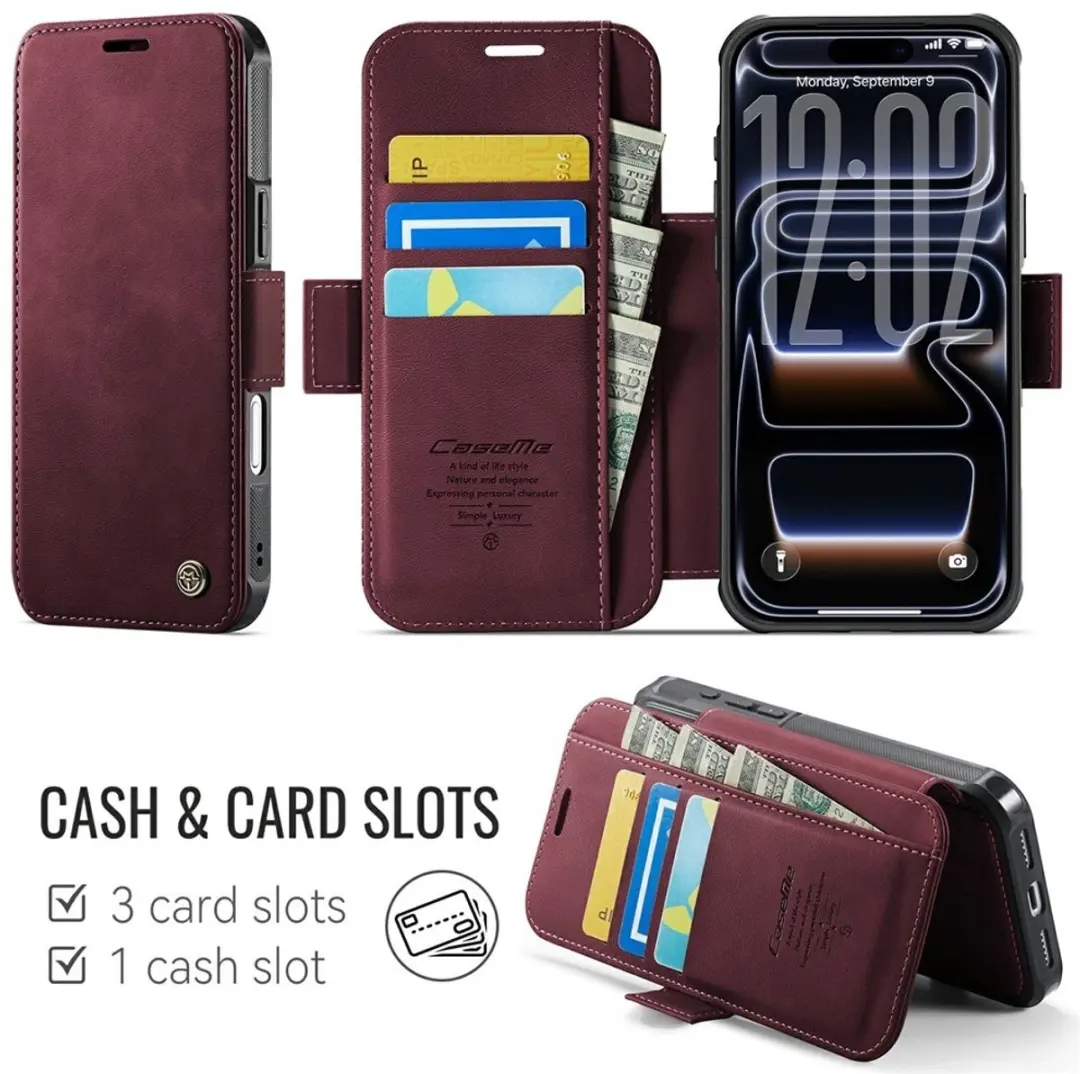 Caseme 053 Slim Book Case iPhone 17 Pro Max - MagSafe Rood - 3 Pasjes