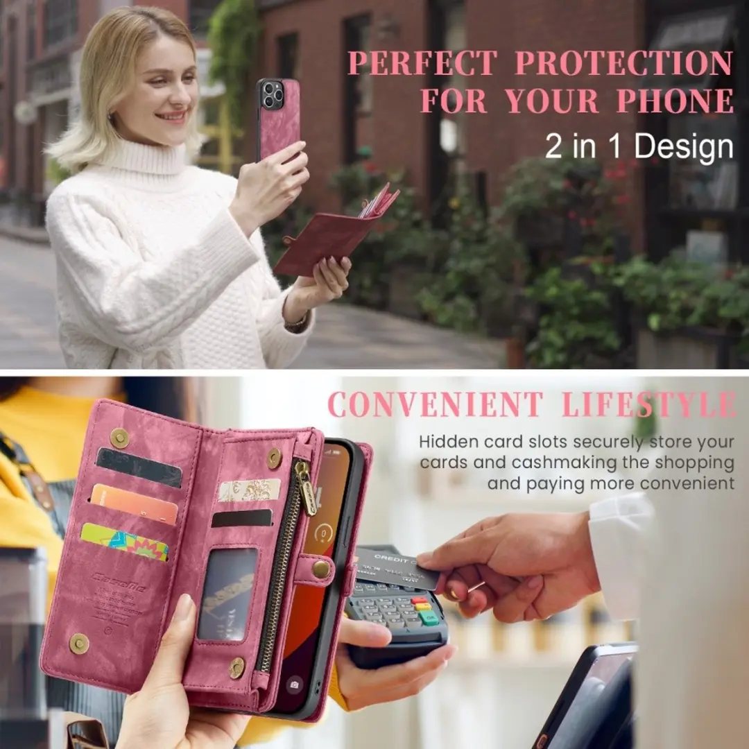 CaseMe 008 iPhone 16 Pro Hoesje - 2-in-1 Book Case & Portemonnee - Pink