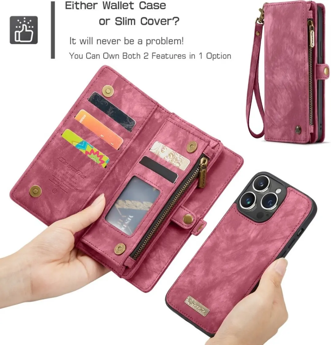 CaseMe 008 iPhone 16 Pro Hoesje - 2-in-1 Book Case & Portemonnee - Pink