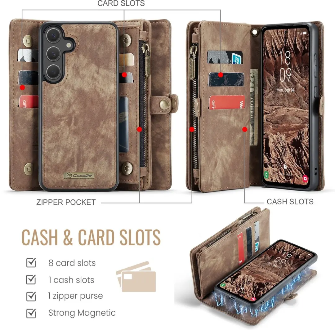 Caseme 008 Hoesje Samsung Galaxy S26 Plus - 2-in-1 Book Case - 8 Pasjes - Bruin